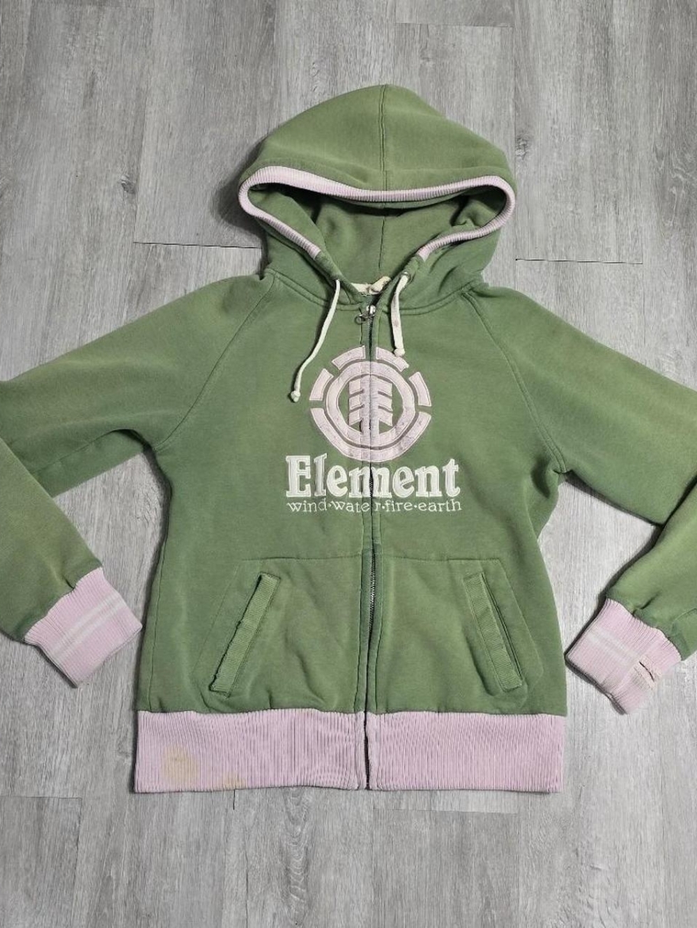 Vintage Y2K Element Skateboards Green Pink Zip Up Hoodie Women's Size 10